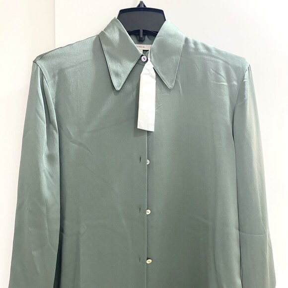 Vince SHAPED COLLAR SILK BLOUSE 100% Silk Satin, Lt Patina, Size XS, New w/Tag - Picture 1 of 5